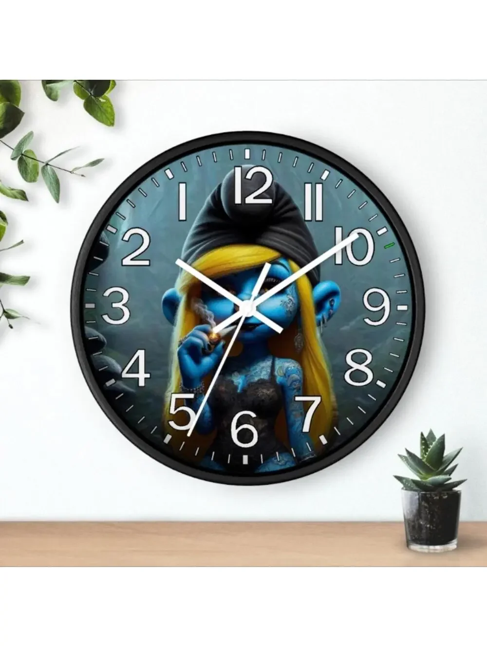Smurfette Reverse Ticking Good Leaf Glow In The Dark Wall Clock New!